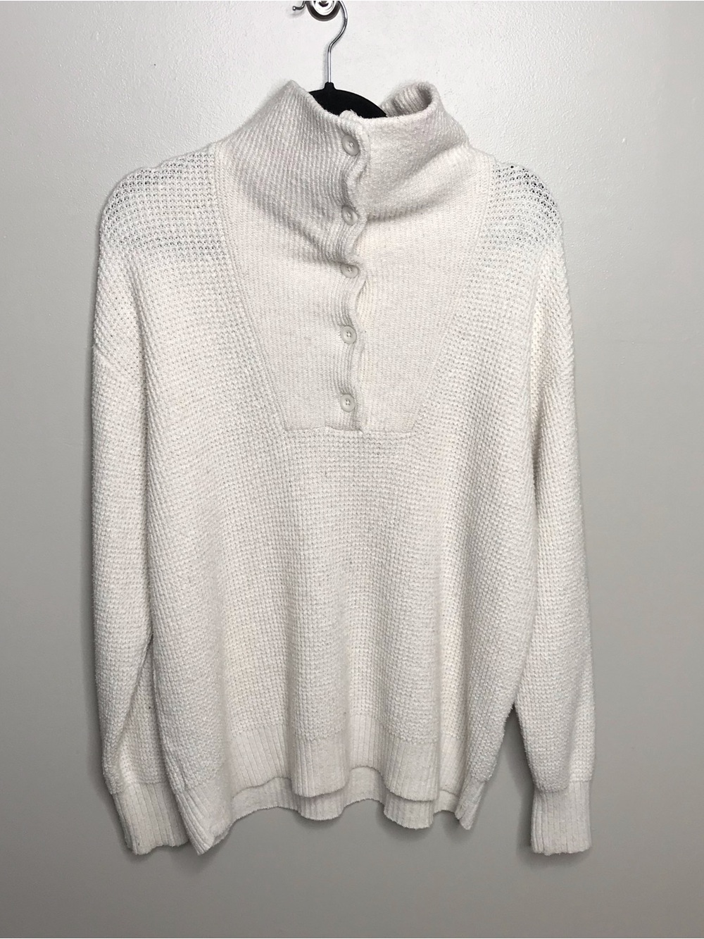 aerie Cream Button-Front Turtleneck Sweater Sz Small